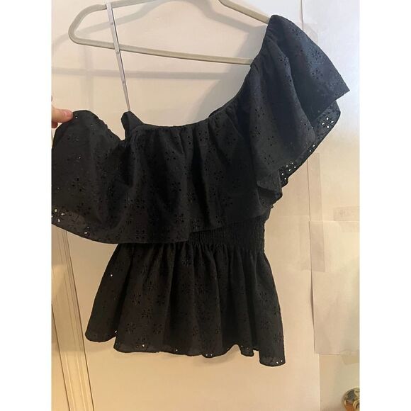 Pearl by Lela Rose Black One Shoulder Top Sz. 4 - Picture 4 of 6
